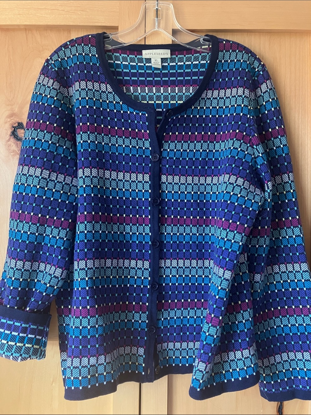 Appleseed's Navy, Teal & Purple Geometric Knit Cardigan